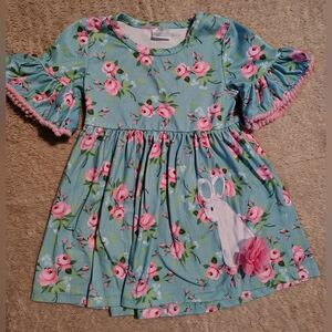 Toddler Girl Easter Bunny Floral Print Short Sleeve Dress Size 3T